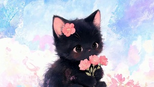 拿着鲜花猫咪
