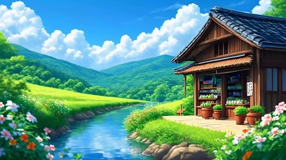 护眼清新湖边小屋