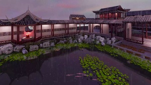 雨天中式庭院 