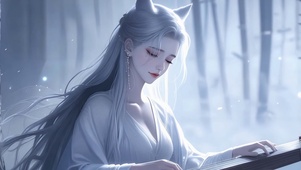 林间抚琴狐耳女孩