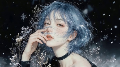 可爱蓝发少女