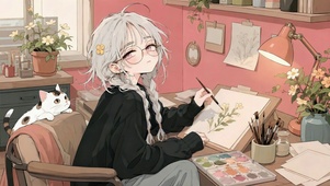 画室少女与可爱猫咪