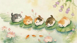 可爱池塘猫咪