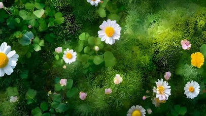 护眼绿景花朵带鱼屏