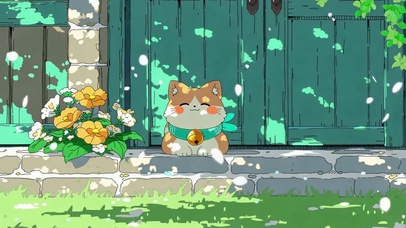 春日门前猫咪与花