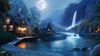 高山瀑布河边村庄