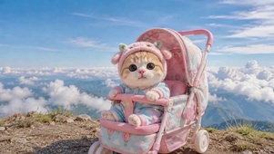 山顶云海可爱萌猫咪