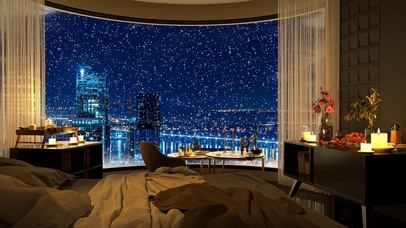 4K唯美治愈城市飘雪房间