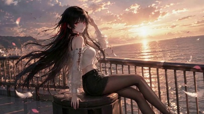 海风夕照少女