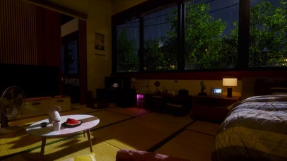 夏日凉爽雨天夜晚房间