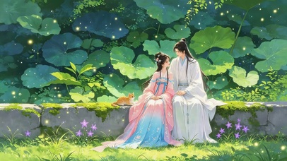 唯美绿叶情侣