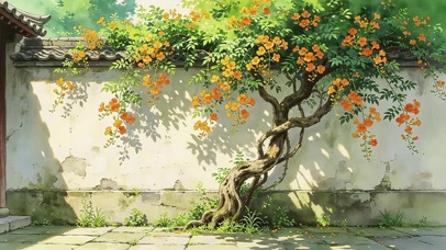 院墙上的爬山虎