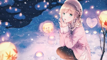 雪中灯火少女