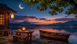 夜泊湖畔