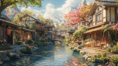 清新古朴小镇的午后