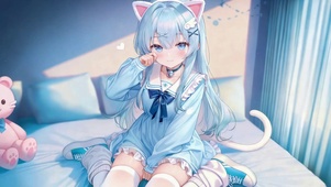 软萌蓝发猫耳二次元美少女