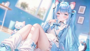 软萌蓝发猫娘日常