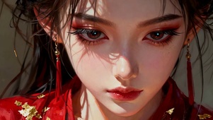 红妆金饰少女的深情眼眸我见犹怜