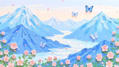 蓝山粉花蝶舞春