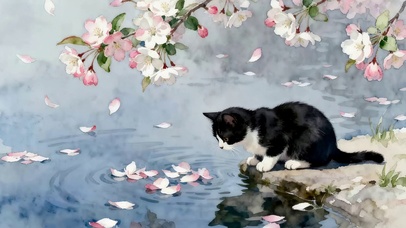 湖边看倒影的猫咪