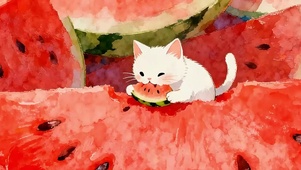 吃西瓜猫咪带鱼屏