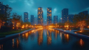 繁华都市河畔夜景