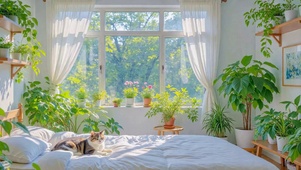 治愈阳光卧室萌猫