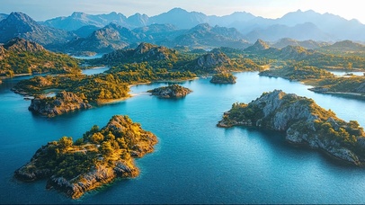 清新秋日海面群岛