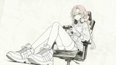 线稿黑白素描甘露寺电玩少女