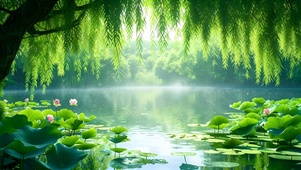 绿色护眼湖边柳叶