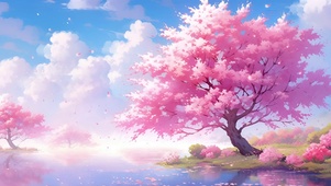 桃花林与小溪
