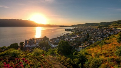 8k大理双廊古镇晚霞日落