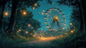 蓝调傍晚树林摩天轮