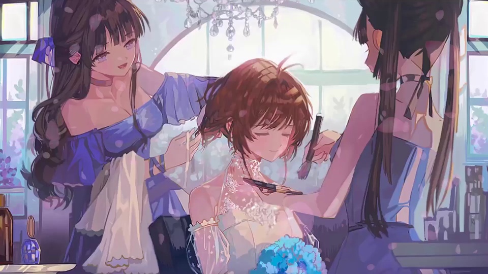 暖光室内三位二次元少女梳妆场景插画
