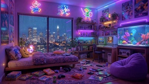 温馨雨夜游戏卧室