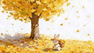 枫叶树下小兔