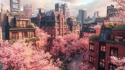 粉色樱花浪漫城市风景