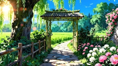 护眼绿景花草树木双屏