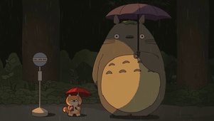 夜雨中的龙猫和狗狗