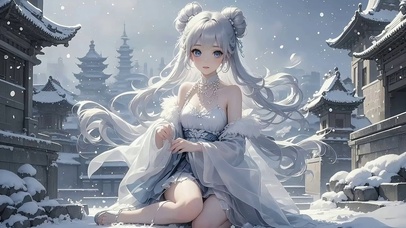 古檐中银环少女