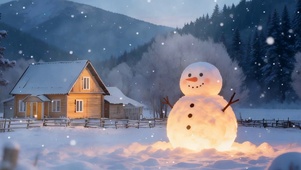 雪景树木雪人双屏