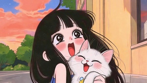 超甜  少女与猫