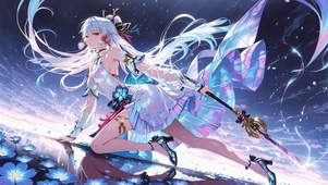 梦幻蓝花海二次元美少女