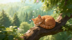 树杈上睡觉的小猫