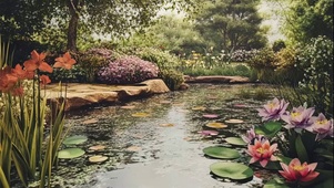 静谧森林池塘唯美荷花