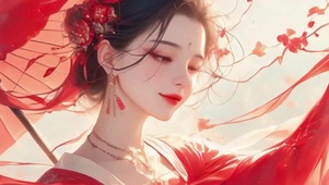 油纸伞红衣少女