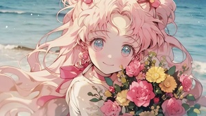 捧花少女动漫插画