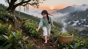 晨雾茶山・采茶少女