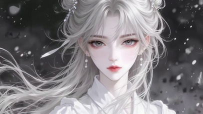 雪吻银丝古风白发少女