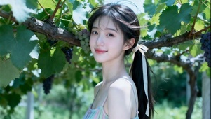 葡萄架下的元气少女！